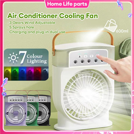 Portable USB Air Conditioner Cooling Fan with 5 Sprays & 7 Colour Light cooling mist fan Julia M LifeStyles   