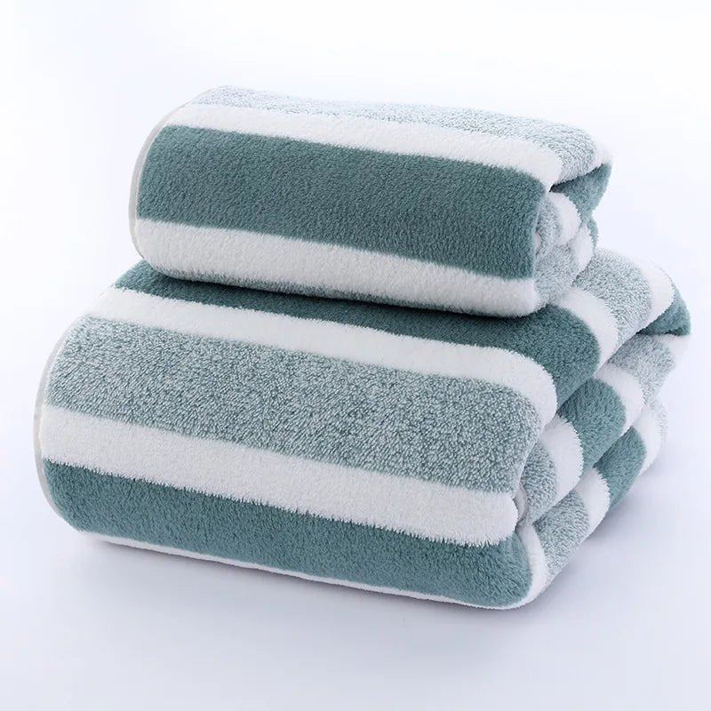 Julia M Lifestyles Microfiber Striped Towel Set - Soft & Quick-Dry - Julia M LifeStyles