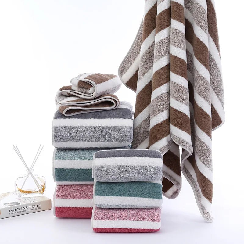 Julia M Lifestyles Microfiber Striped Towel Set - Soft & Quick-Dry - Julia M LifeStyles