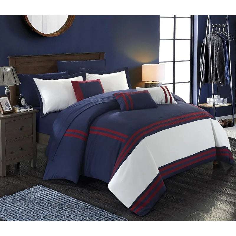 10-Piece Luxe Comforter Bedding Set quilts & comforters Julia M Home & Kitchen Navy Queen United States