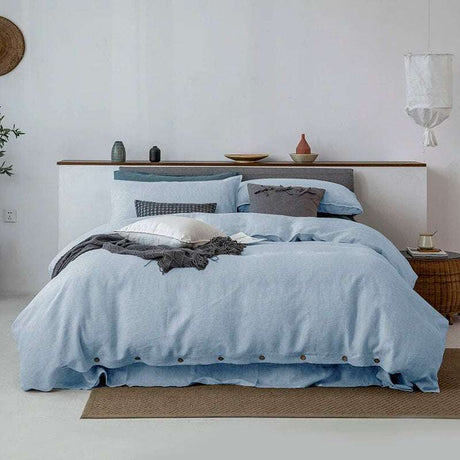 Pure Linen Skin-Friendly Bedding Set 100% pure linen duvet cover set Julia M Home & Kitchen light blue US Twin 4pcs Flat Bed Sheet