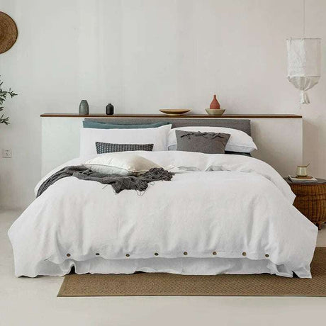 Pure Linen Skin-Friendly Bedding Set 100% pure linen duvet cover set Julia M Home & Kitchen white US Twin 4pcs Flat Bed Sheet