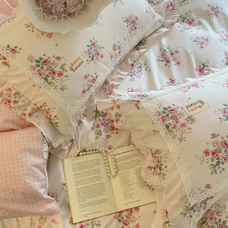 100% Cotton Spring Garden Flowers Botanical Chic Ruffles Soft Comfortable Double Queen (1Duvet Cover+1Bed Sheet+2Pillowcases) - Julia M LifeStyles