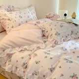 100% Cotton Spring Garden Flowers Botanical Chic Ruffles Soft Comfortable Double Queen (1Duvet Cover+1Bed Sheet+2Pillowcases) - Julia M LifeStyles