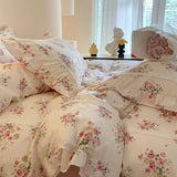 100% Cotton Spring Garden Flowers Botanical Chic Ruffles Soft Comfortable Double Queen (1Duvet Cover+1Bed Sheet+2Pillowcases) - Julia M LifeStyles