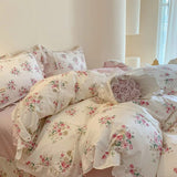 100% Cotton Spring Garden Flowers Botanical Chic Ruffles Soft Comfortable Double Queen (1Duvet Cover+1Bed Sheet+2Pillowcases) - Julia M LifeStyles