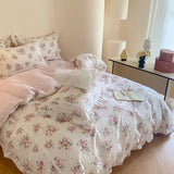 100% Cotton Spring Garden Flowers Botanical Chic Ruffles Soft Comfortable Double Queen (1Duvet Cover+1Bed Sheet+2Pillowcases) - Julia M LifeStyles