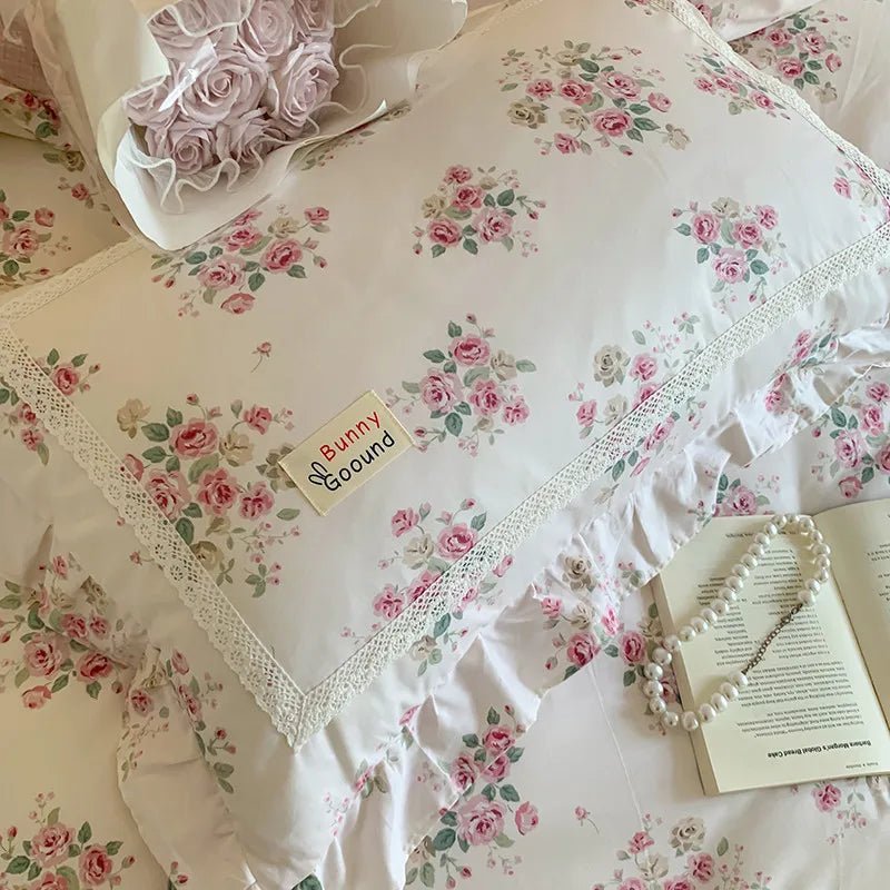 100% Cotton Spring Garden Flowers Botanical Chic Ruffles Soft Comfortable Double Queen (1Duvet Cover+1Bed Sheet+2Pillowcases) - Julia M LifeStyles