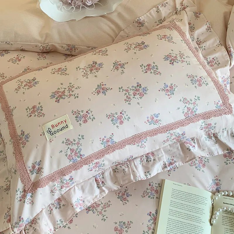 100% Cotton Spring Garden Flowers Botanical Chic Ruffles Soft Comfortable Double Queen (1Duvet Cover+1Bed Sheet+2Pillowcases) - Julia M LifeStyles