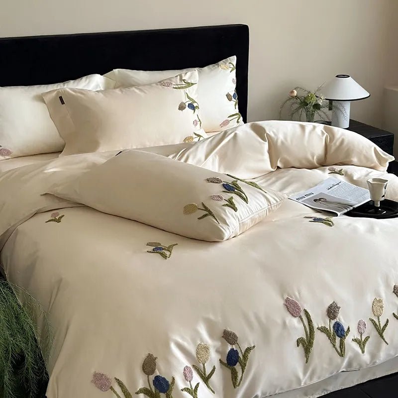 Luxury 100% Long-Staple Cotton Embroidered Queen Bedding Set - Julia M LifeStyles