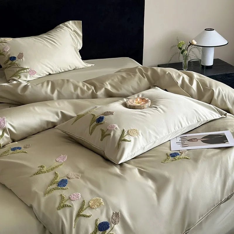 Luxury 100% Long-Staple Cotton Embroidered Queen Bedding Set - Julia M LifeStyles