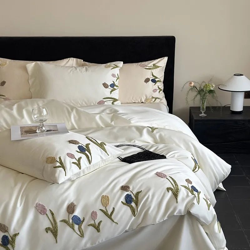 Luxury 100% Long-Staple Cotton Embroidered Queen Bedding Set - Julia M LifeStyles