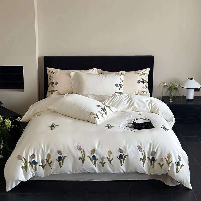 Luxury 100% Long-Staple Cotton Embroidered Queen Bedding Set - Julia M LifeStyles