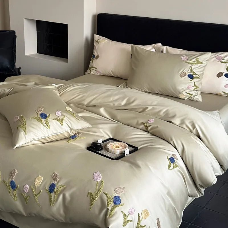 Luxury 100% Long-Staple Cotton Embroidered Queen Bedding Set - Julia M LifeStyles