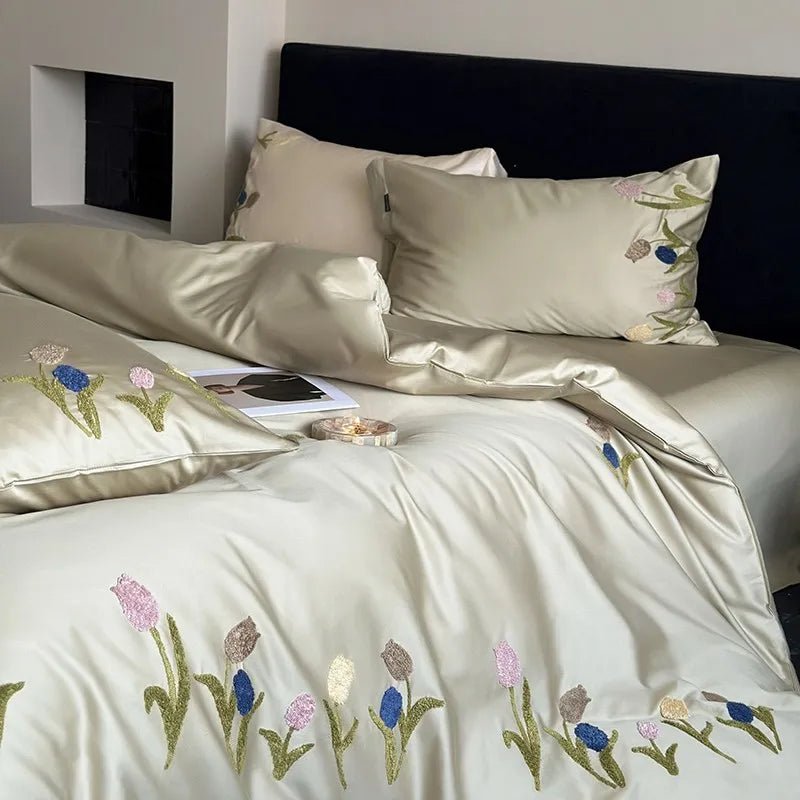 Luxury 100% Long-Staple Cotton Embroidered Queen Bedding Set - Julia M LifeStyles