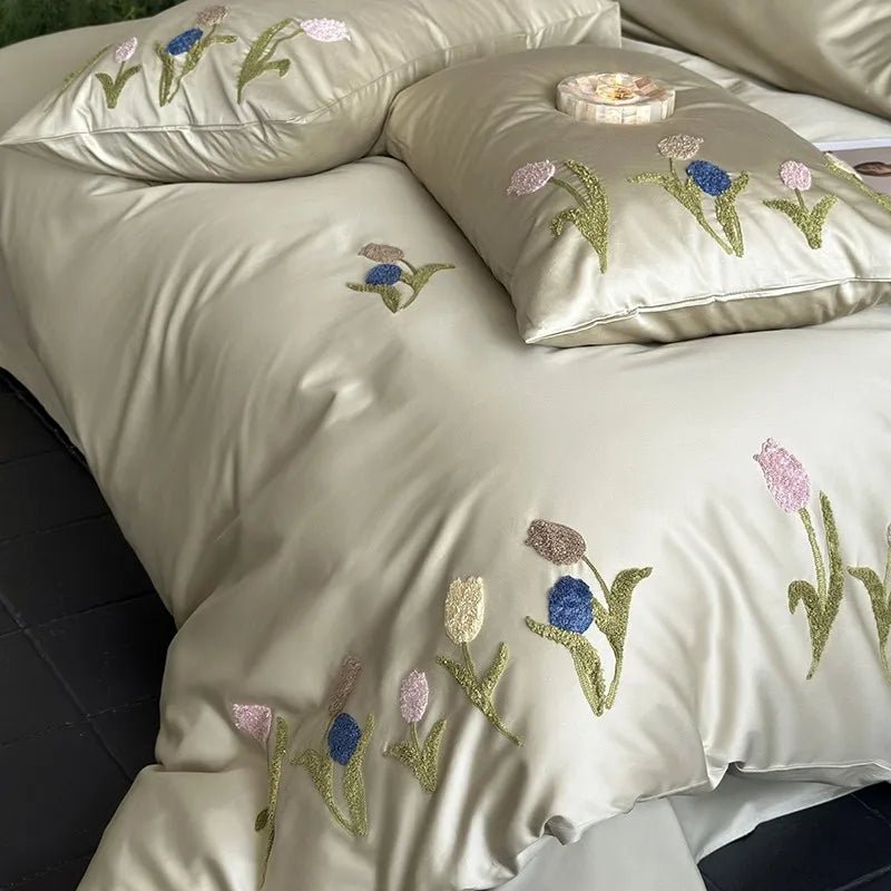 Luxury 100% Long-Staple Cotton Embroidered Queen Bedding Set - Julia M LifeStyles