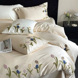 100% Long - Staple Cotton Silky Soft Texture Chic Embroidery Comfortable Queen (1Duvet Cover+1Flat/Fitted Sheet+2Pillowcases) - Julia M LifeStyles