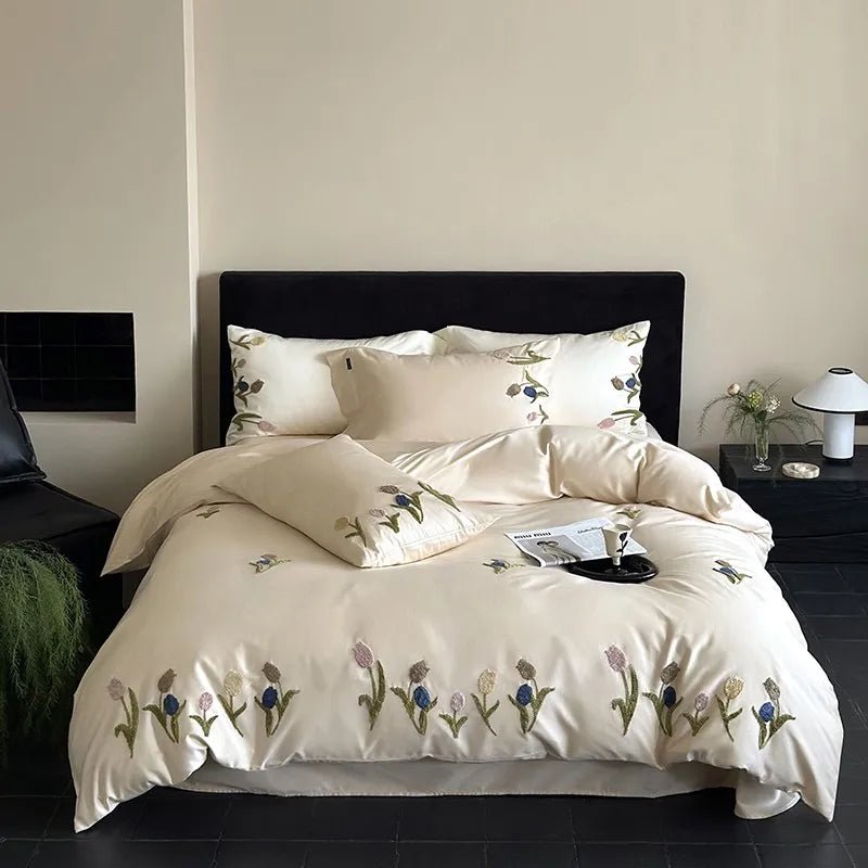 Luxury 100% Long-Staple Cotton Embroidered Queen Bedding Set - Julia M LifeStyles