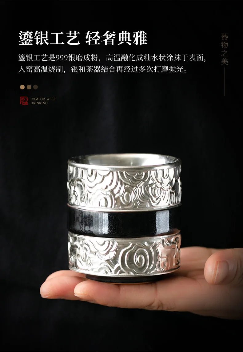 Luxurious Handmade 999 Pure Silver Gilded Tianmu Teacup - 100ml - Julia M LifeStyles