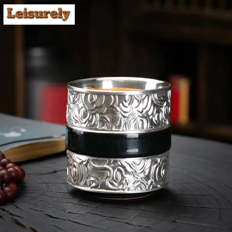 100ml Handmade 999 Pure Silver Gilded Teacup Tianmu Glaze Cloud Master Cup Coffee Mug Personal Water Jug High End Cha Gift Box - Julia M LifeStyles