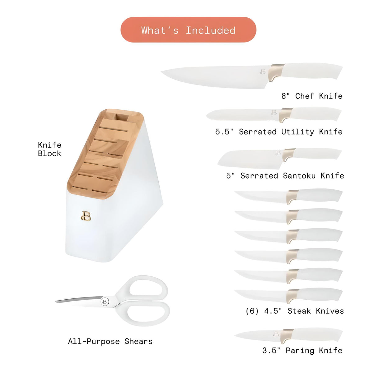 12 Piece Knife Block Set with Soft-Grip Ergonomic Handles Kitchen Knives Julia M Home & Kitchen   