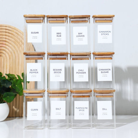 12 - Piece Heat - Resistant Glass Spice Jar Set with Stickers - Julia M LifeStyles