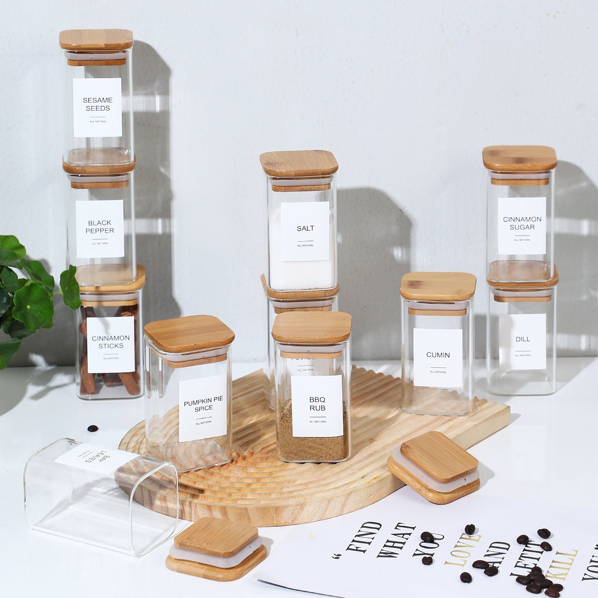 12 - Piece Heat - Resistant Glass Spice Jar Set with Stickers - Julia M LifeStyles