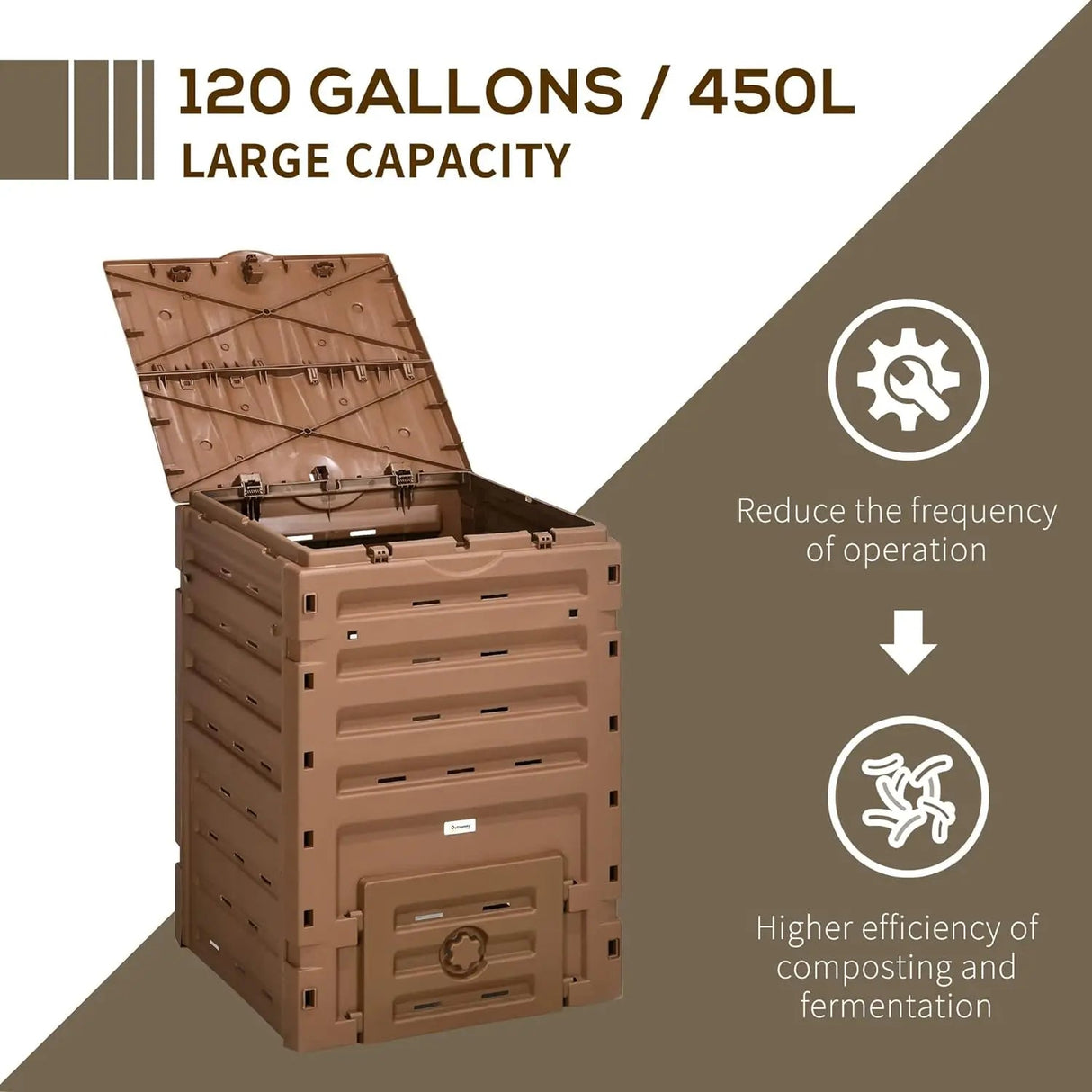 120 Gallon Garden Compost Bin with 80 Vents and Sliding Doors - Julia M LifeStyles