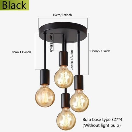 1Pc black modern 4 E27 bulb base ceiling light, suitable for bedroom, kitchen, hallway, corridor chandelier(without bulb) - Julia M LifeStyles