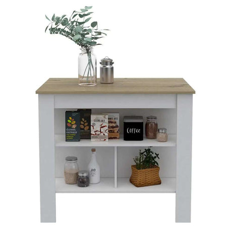 New White Painted Kitchen Island, Wood Tabletop Kitchen Island Julia M Home & Kitchen   