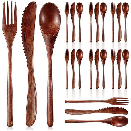 24 - Piece Wooden Dinner Cutlery Set 🍴 - Julia M LifeStyles