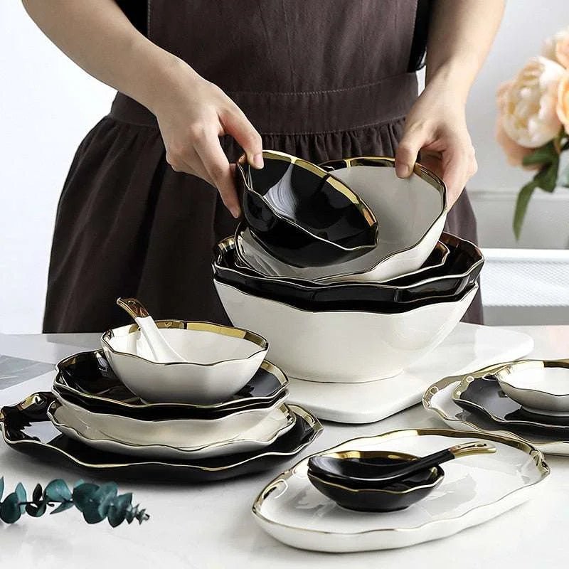 24pc Set Geometric 2 Color Dinnerware Set - Julia M LifeStyles