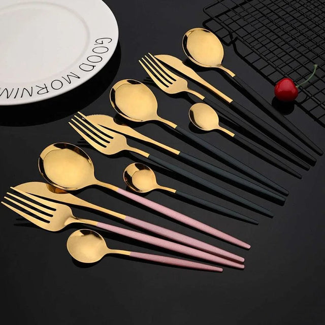 24Pcs/set Stainless Steel Black Gold/Black Cutlery set - Julia M LifeStyles