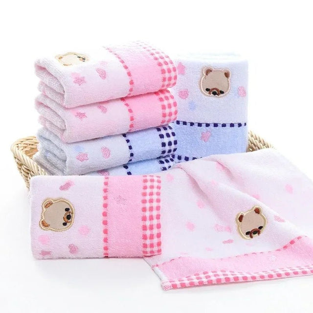 2pcs 100%Cotton Cartoon Bear Jacquard Children Face Towel Soft Absorbent Cute Small Bath Towel 25*50cm - Julia M LifeStyles