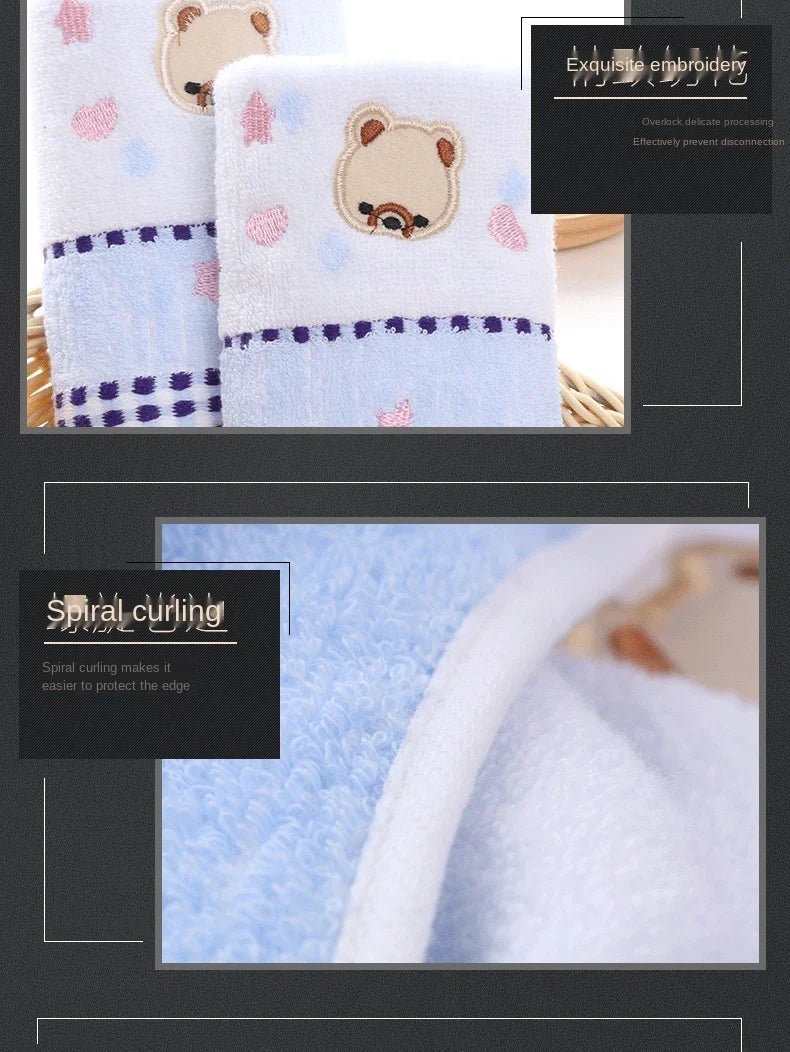 2pcs 100%Cotton Cartoon Bear Jacquard Children Face Towel Soft Absorbent Cute Small Bath Towel 25*50cm - Julia M LifeStyles