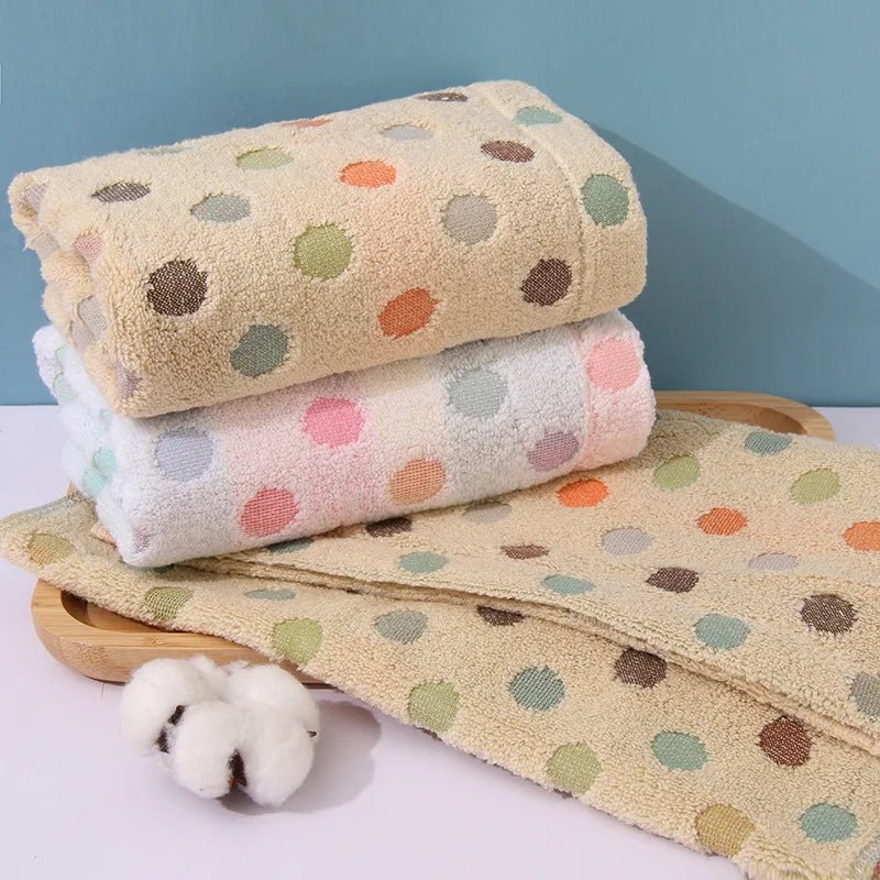 2pcs Cute Dot Face Towel 100 Cotton 35*75 for Children Women Men Adults Bathroom Terry Cloth High Quality - Julia M LifeStyles