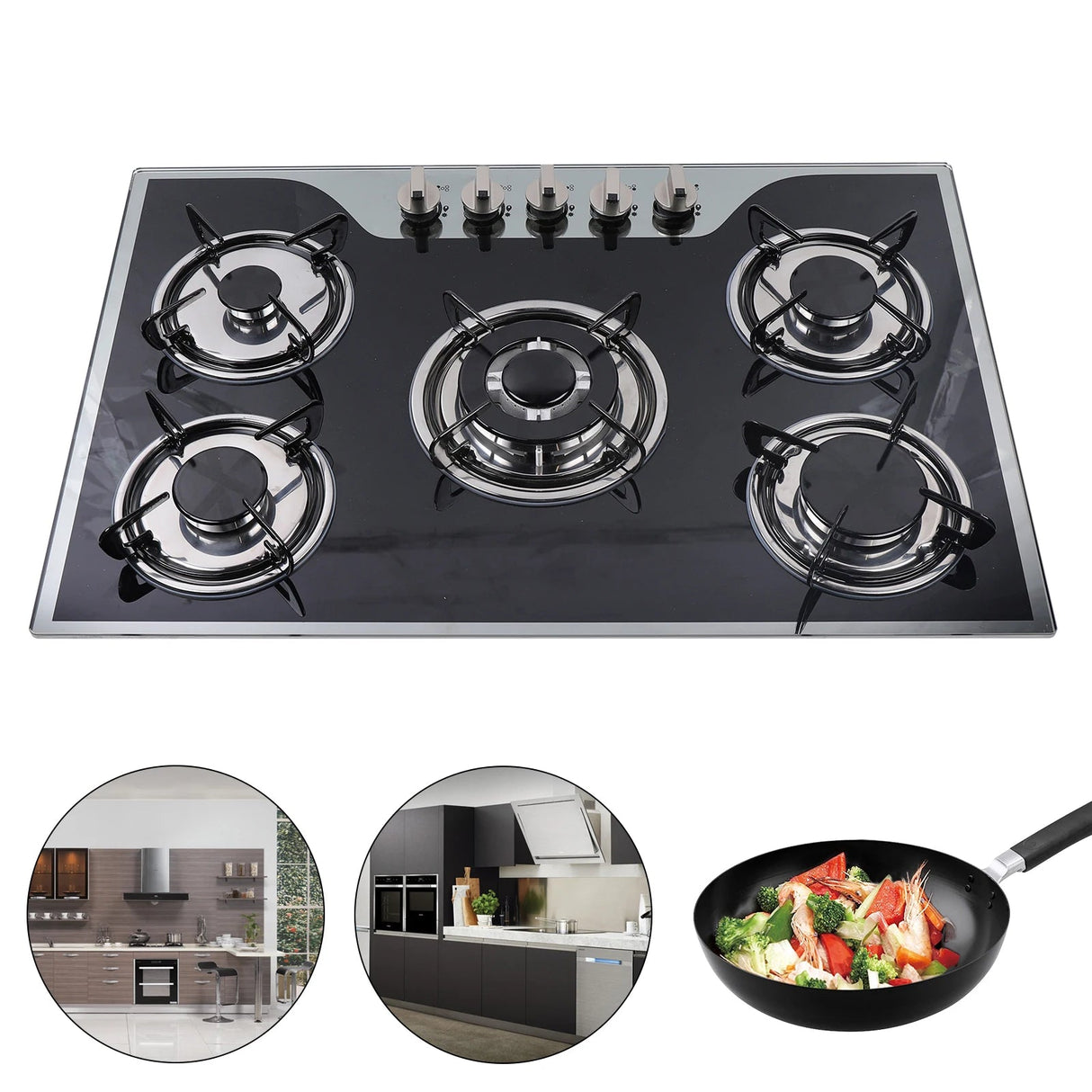 30.3" LPG/NG Gas COOKTOP Built - in 5Burner Stove Hob Cooktop Tempered Glass - Julia M LifeStyles