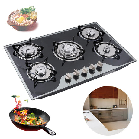 30.3" LPG/NG Gas COOKTOP Built - in 5Burner Stove Hob Cooktop Tempered Glass - Julia M LifeStyles