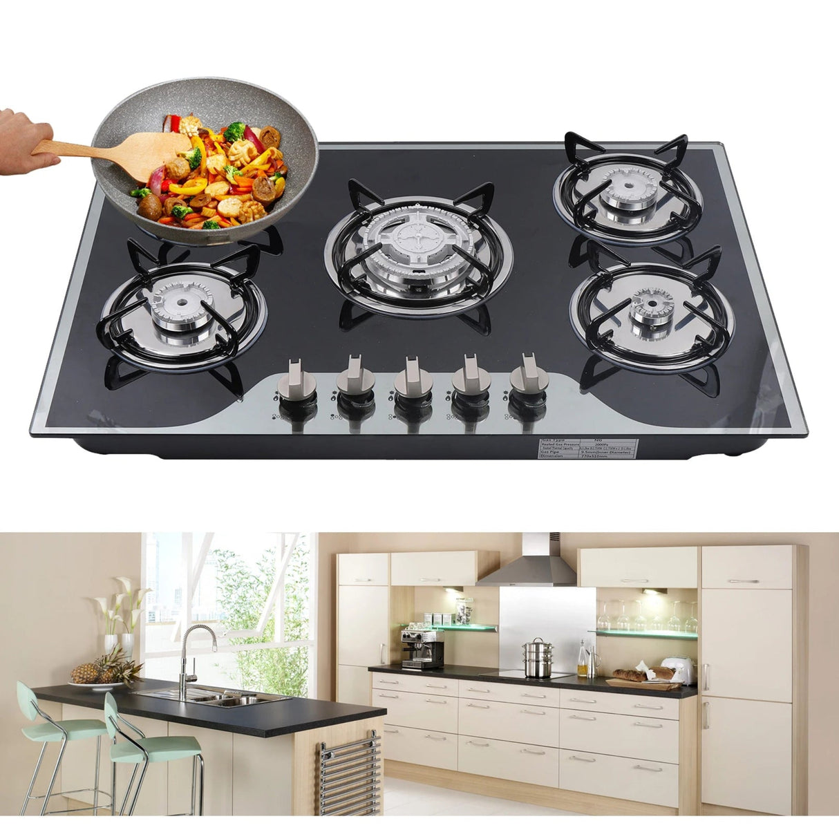 30.3" LPG/NG Gas COOKTOP Built - in 5Burner Stove Hob Cooktop Tempered Glass - Julia M LifeStyles