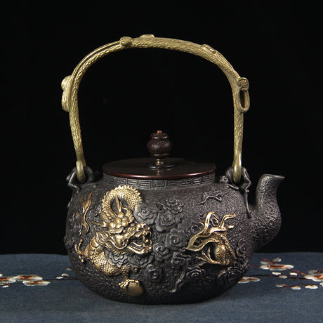 Opulent Dragon and Phoenix Gilt Iron Pot eletric pottery iron pot Julia M LifeStyles Golden Dragon  