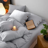 3pcs Button Duvet Cover Queen Twin Double Queen King White Gray Soft 100%Washed Microfiber Bedding Duvet Cover Set Pillowcases - Julia M LifeStyles