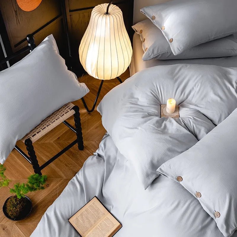 3pcs Button Duvet Cover Queen Twin Double Queen King White Gray Soft 100%Washed Microfiber Bedding Duvet Cover Set Pillowcases - Julia M LifeStyles