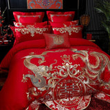 4/8PCS Luxury Dragon Phoenix Embroidered Bedding Set - 100% Cotton Chinese Wedding Red Duvet Cover & Pillowcases - Julia M LifeStyles