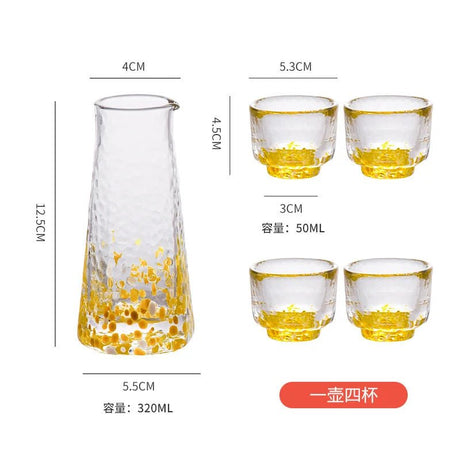 5 Pc Crystal Color Dot Hammer Pattern Sake Set 1 Pcs Sake Bottle And 4 Pcs Sake Cups Japanese Style Wine Decanter Shot Glass Set - Julia M LifeStyles