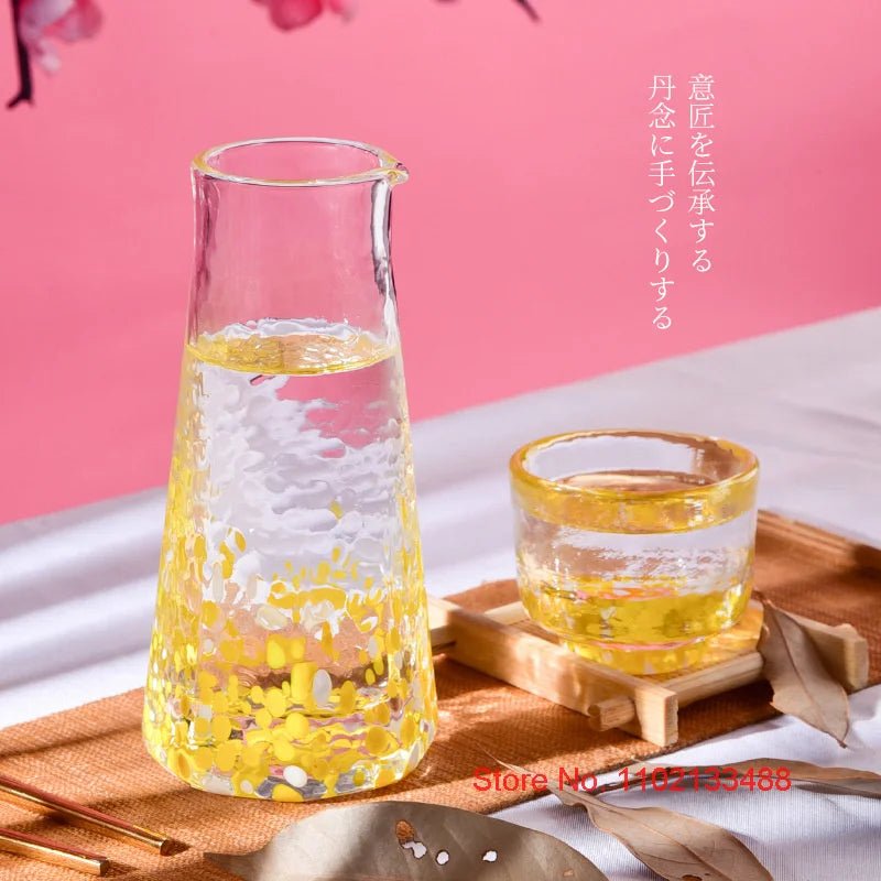 5 Pc Crystal Color Dot Hammer Pattern Sake Set 1 Pcs Sake Bottle And 4 Pcs Sake Cups Japanese Style Wine Decanter Shot Glass Set - Julia M LifeStyles