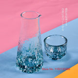 5 Pc Crystal Color Dot Hammer Pattern Sake Set 1 Pcs Sake Bottle And 4 Pcs Sake Cups Japanese Style Wine Decanter Shot Glass Set - Julia M LifeStyles