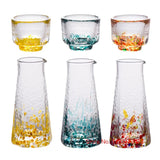 5 Pc Crystal Color Dot Hammer Pattern Sake Set 1 Pcs Sake Bottle And 4 Pcs Sake Cups Japanese Style Wine Decanter Shot Glass Set - Julia M LifeStyles