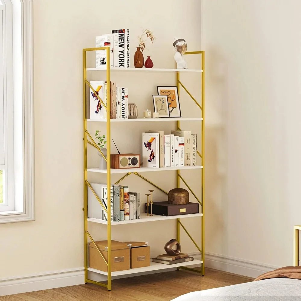 5 - Tier Gold Bookshelf: Modern Open Storage 📚 - Julia M LifeStyles