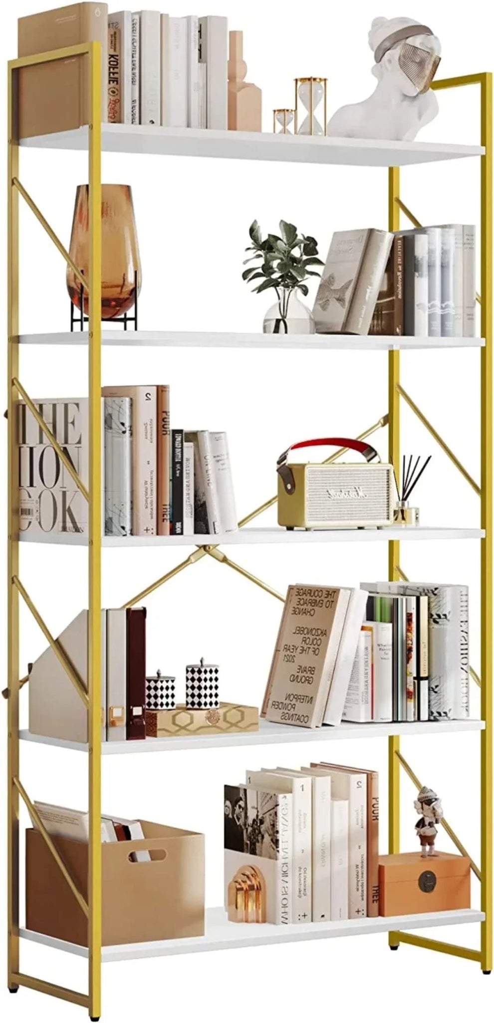 5 - Tier Gold Bookshelf: Modern Open Storage 📚 - Julia M LifeStyles