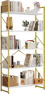 5-Tier Gold Bookshelf: Modern Open Storage 📚 - Julia M LifeStyles